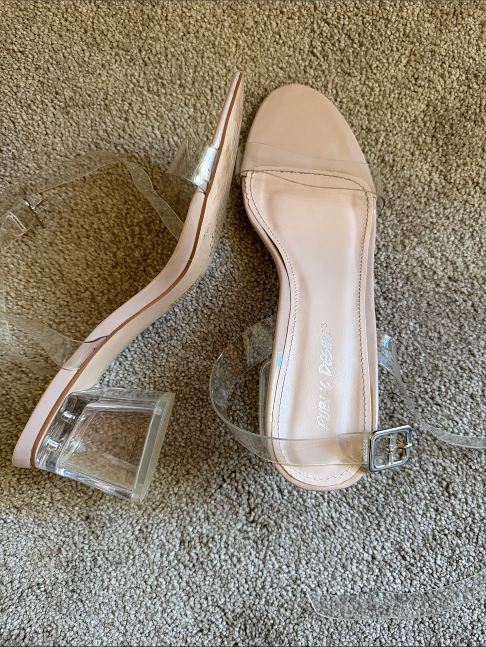 Public Desire Nude Pink Clear Strap Block Heels